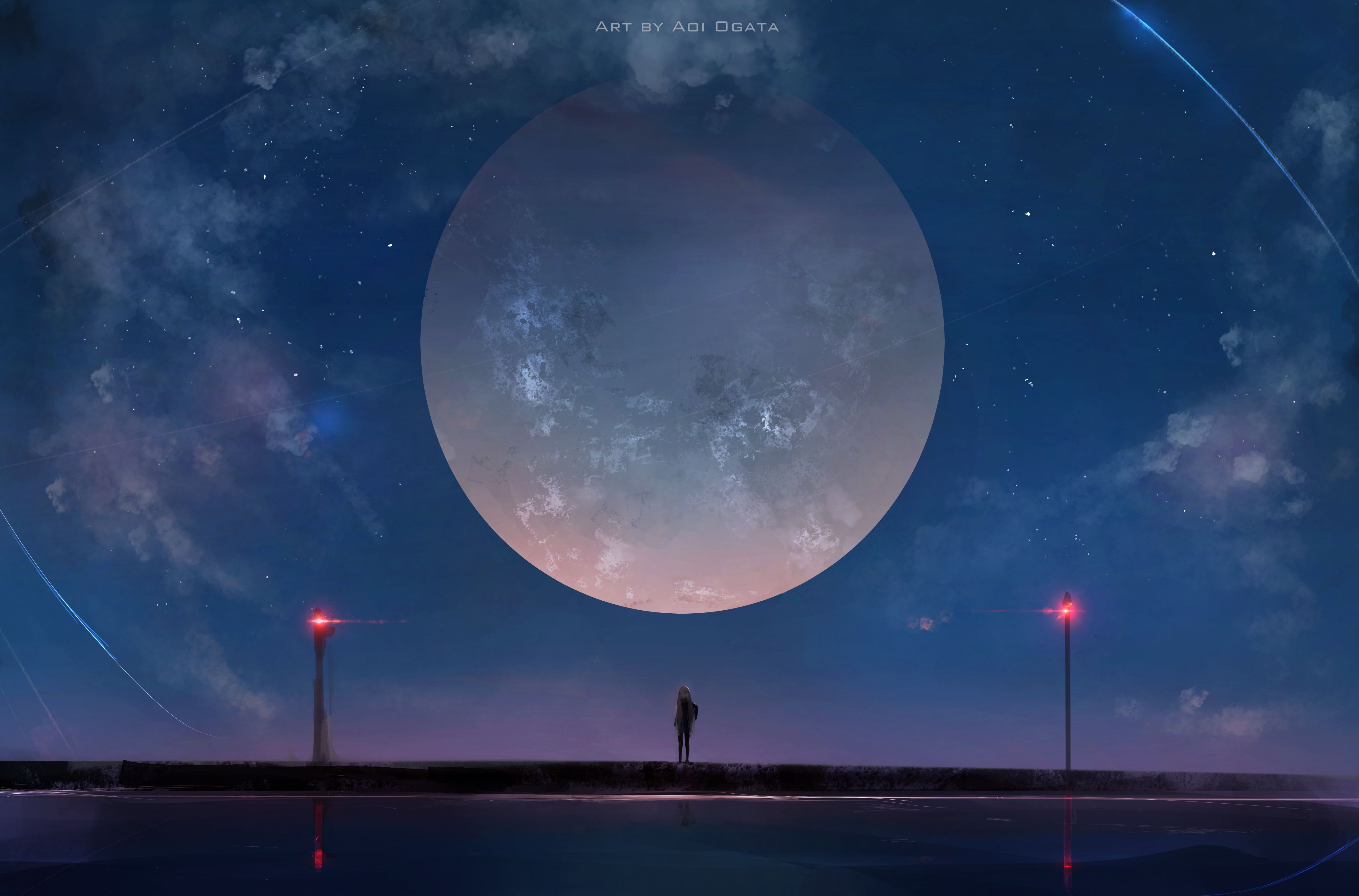 Figura solitaria sotto luna gigante, 4500x2967 4K Ultra HD, Smart TV 4K