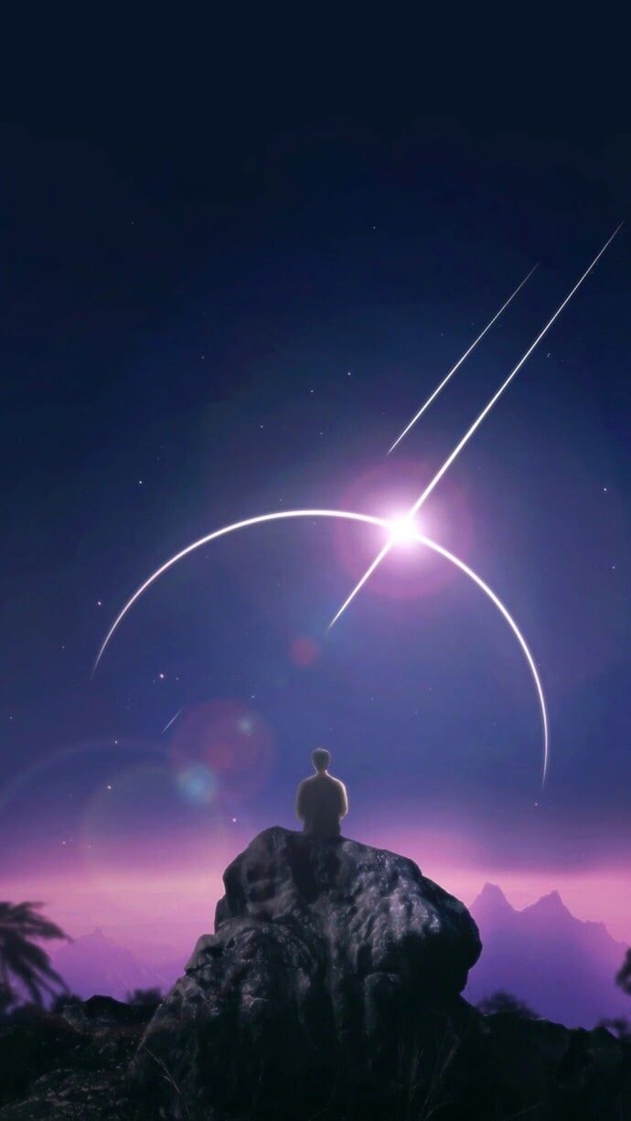figura solitaria su roccia notte, 690x1226 Verticale, Telefono