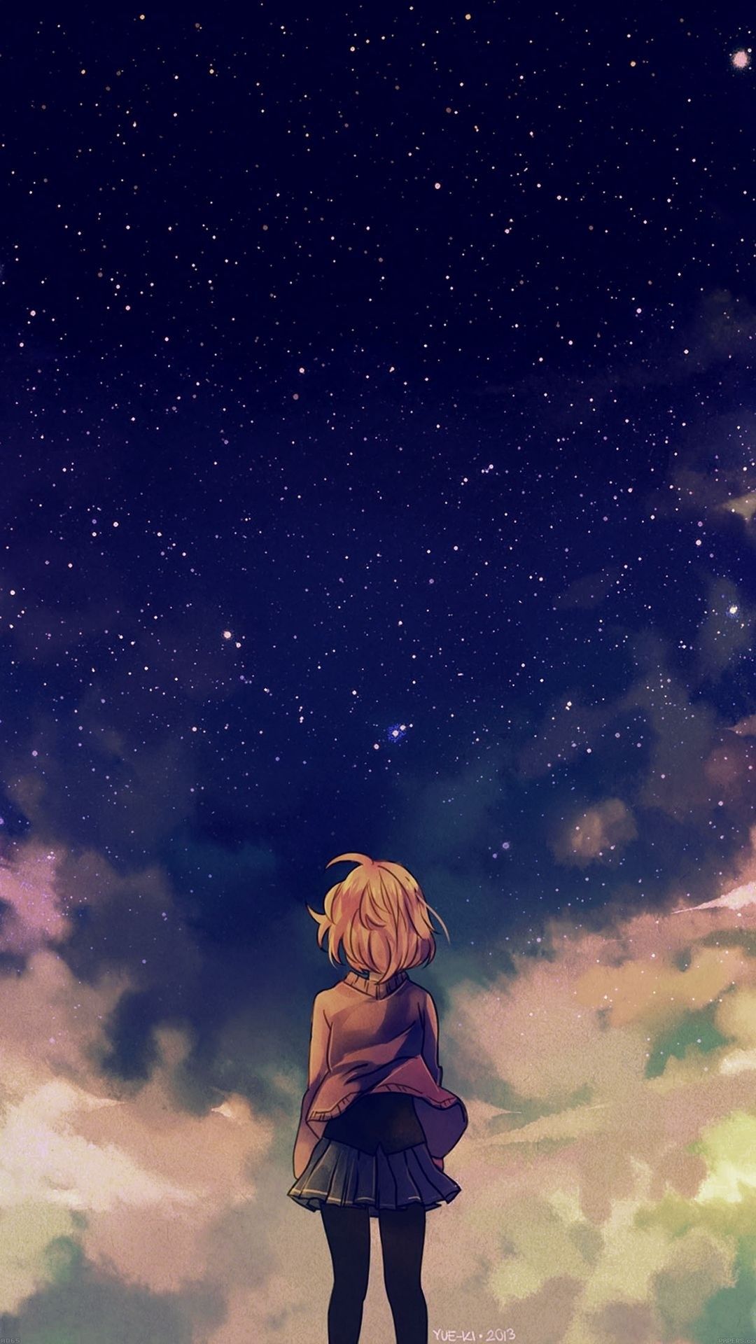 Ragazza anime sotto cielo stellato, 1080x1920 Verticale, Mobile