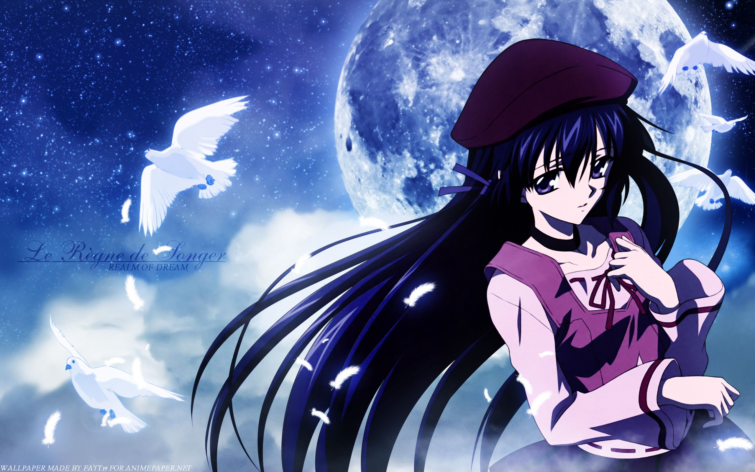 Ragazza anime capelli neri luna, 2560x1600 2K+, PC
