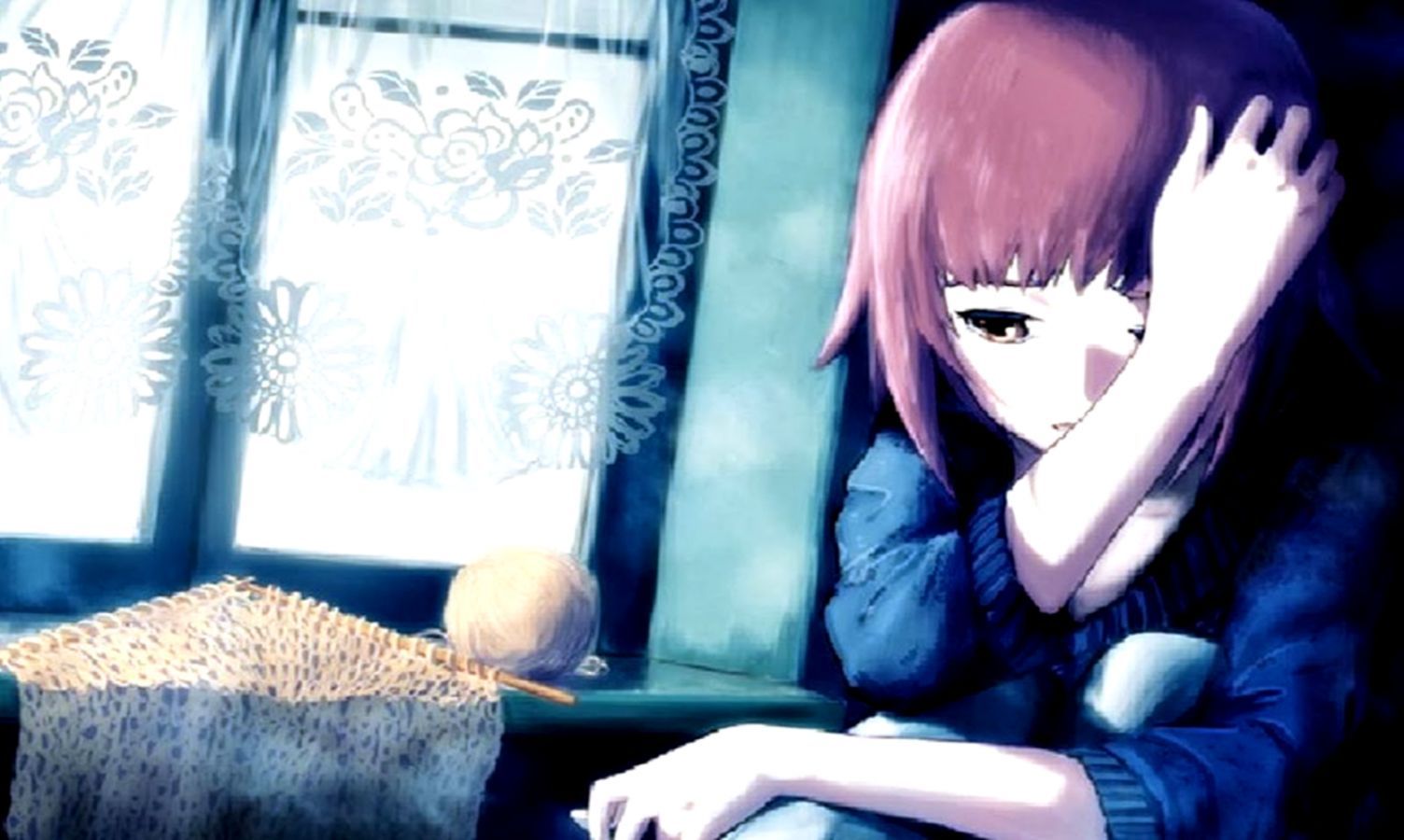 Ragazza anime triste finestra, 1504x900 HD, Notebook Gaming