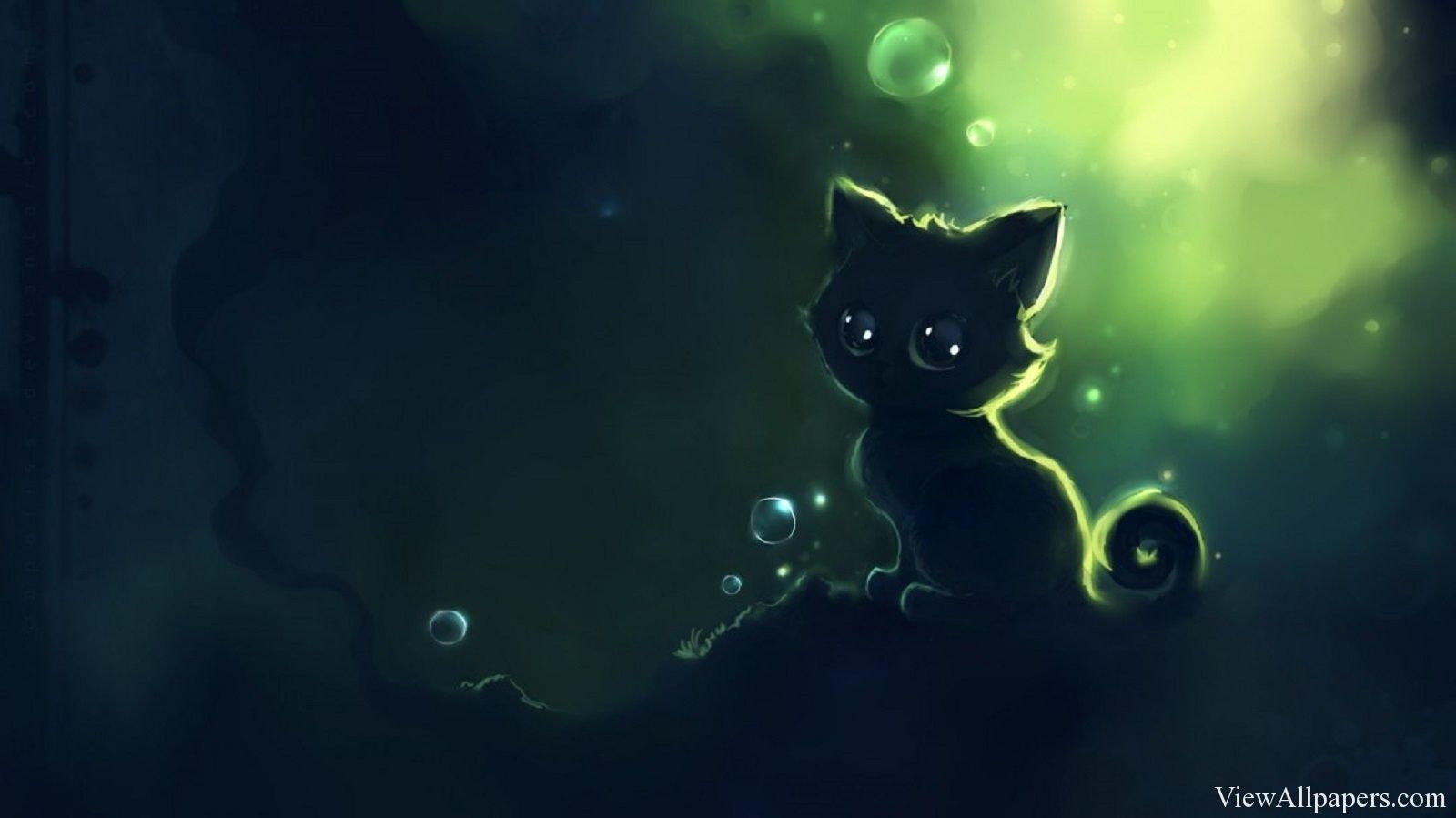 Gatto anime solitario bolle, 1600x899 HD, Laptop