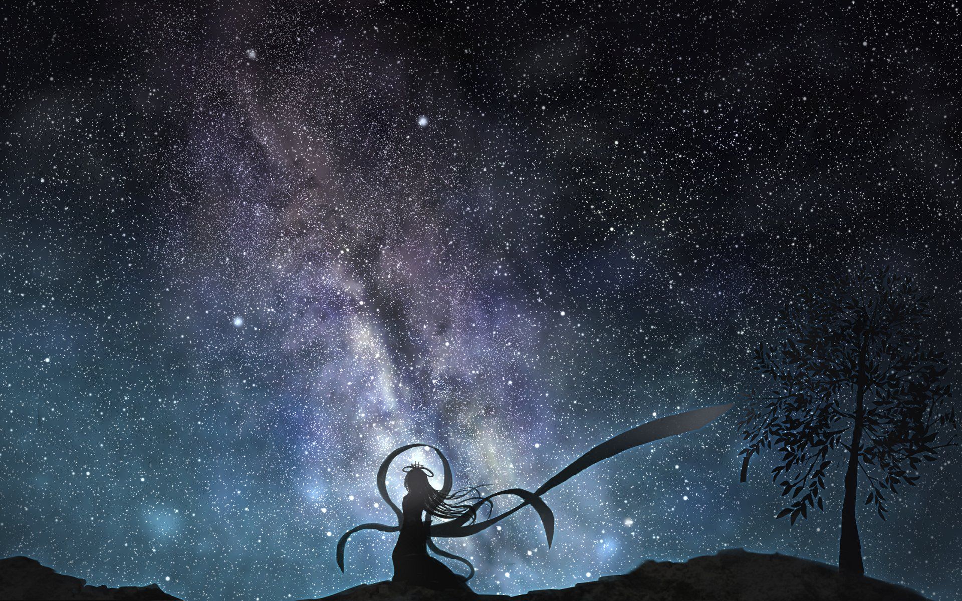 Silhouette anime sotto cielo stellato, 1920x1200 Full HD+, Laptop