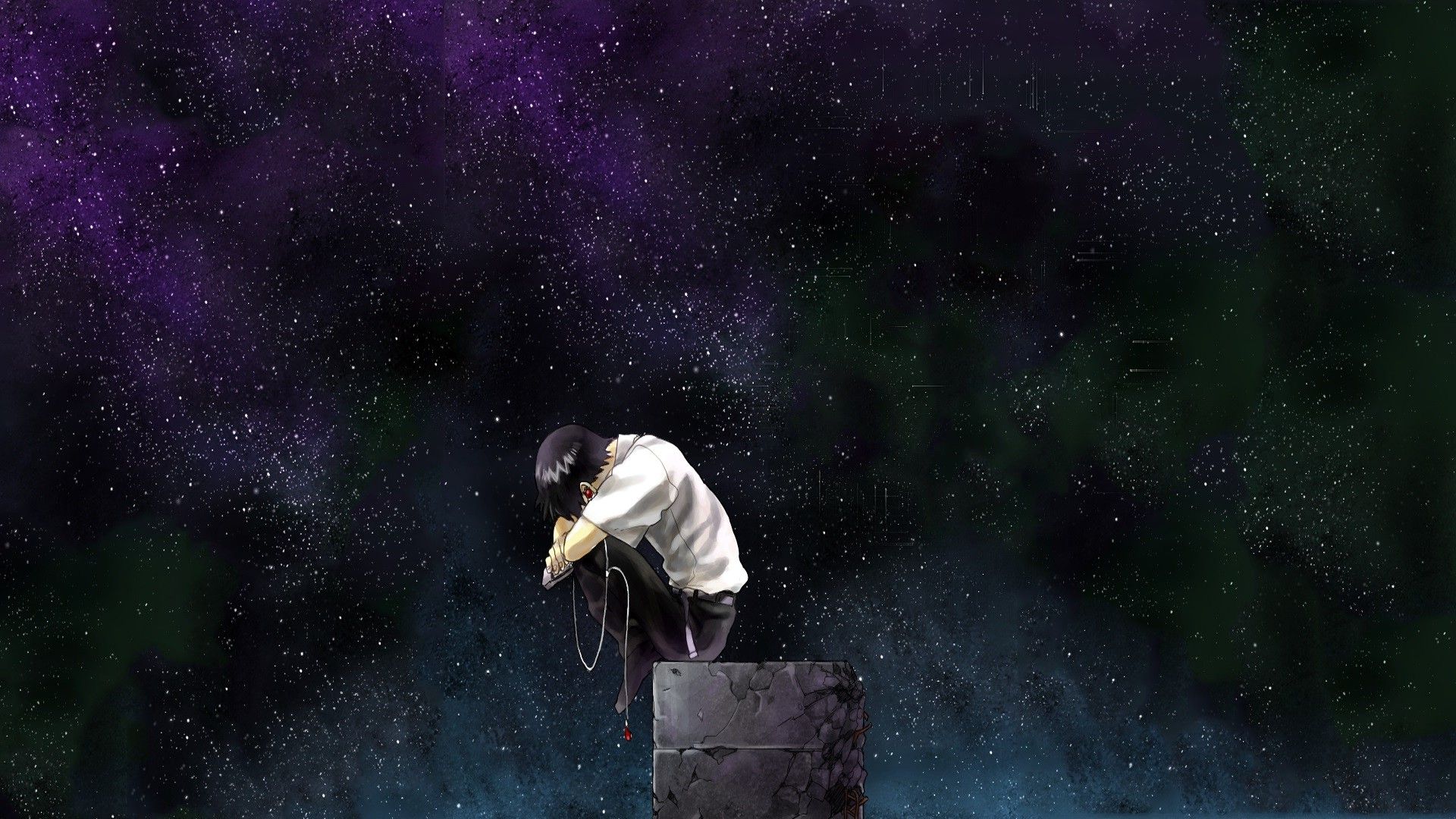 Personaggio anime solitario, cielo stellato, 1920x1080 Full HD 1080p, Laptop