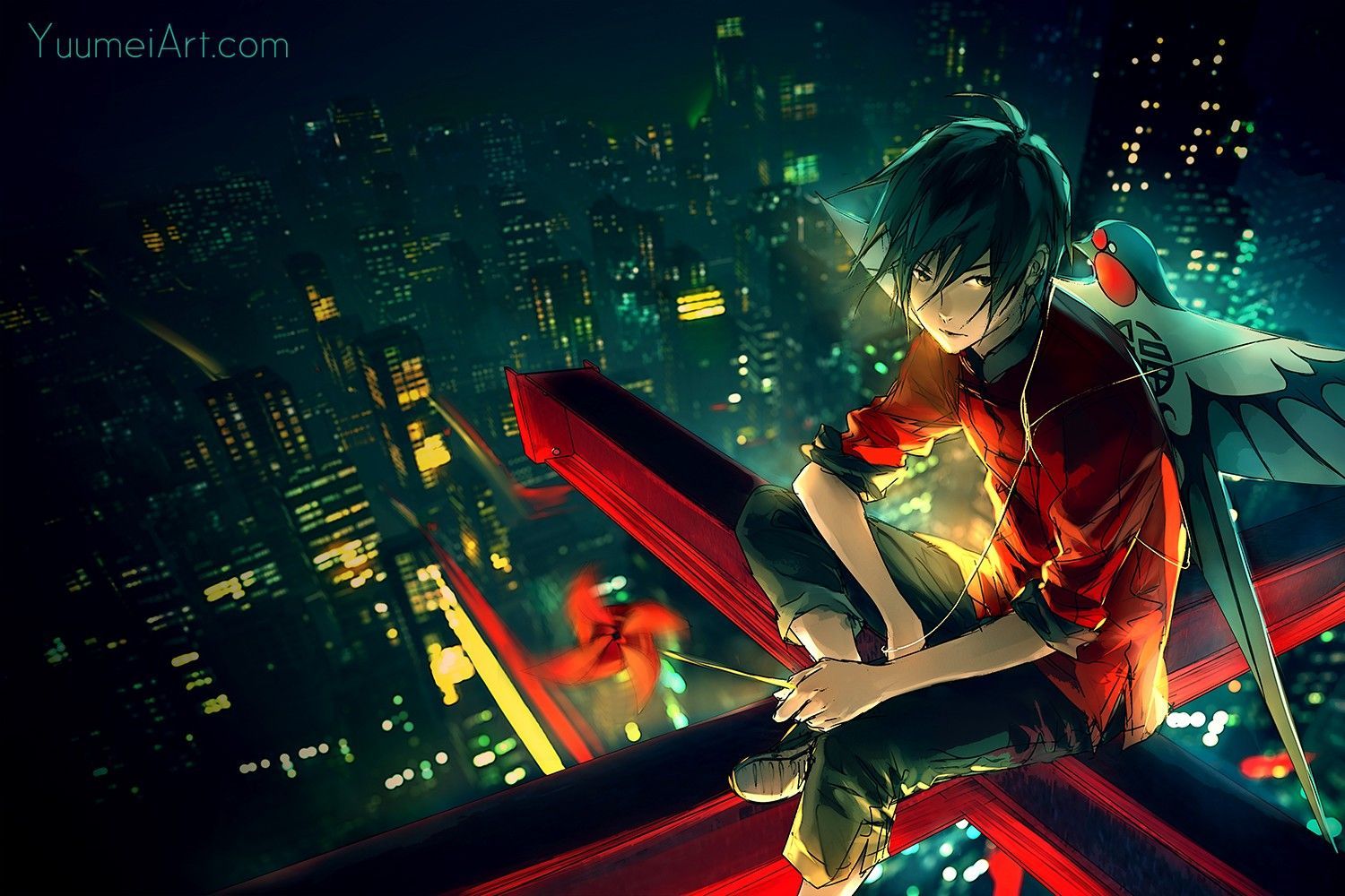 Ragazzo anime su tetto notturno, 1500x1000 HD, Desktop