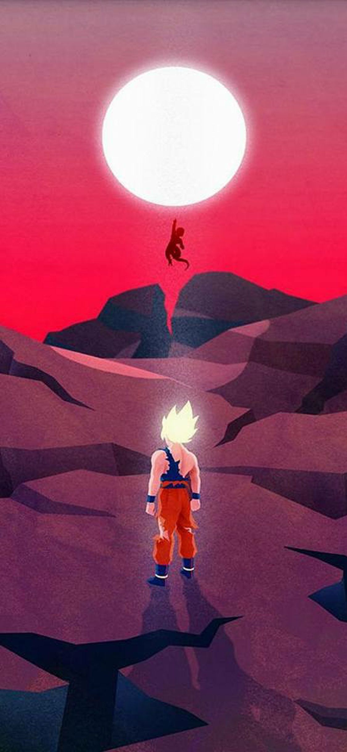 Goku Dragon Ball Z tramonto, anime di Akira Toriyama, 1125x2436 Verticale, Telefono