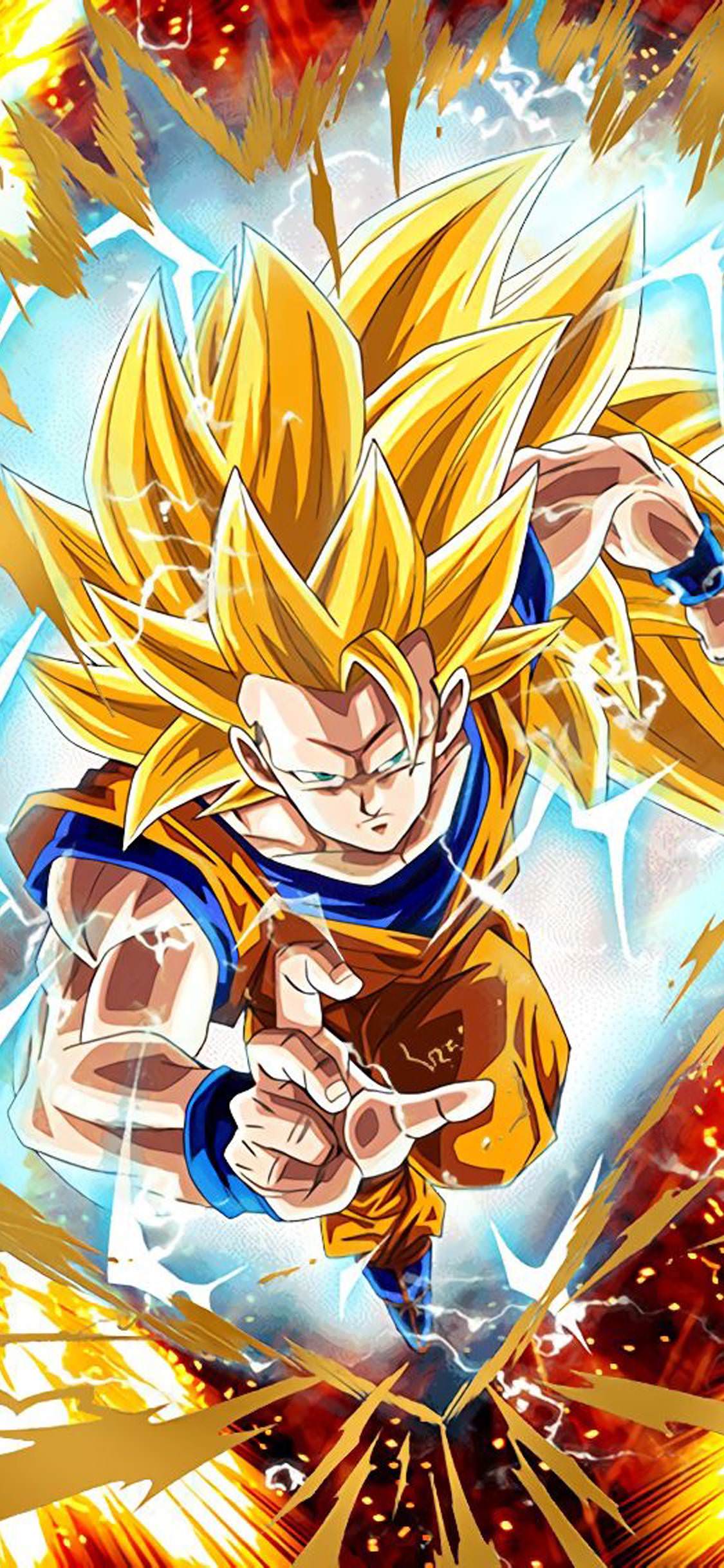 Goku Super Saiyan 3 Dragon Ball, anime di Akira Toriyama, 1125x2436 Verticale, Mobile