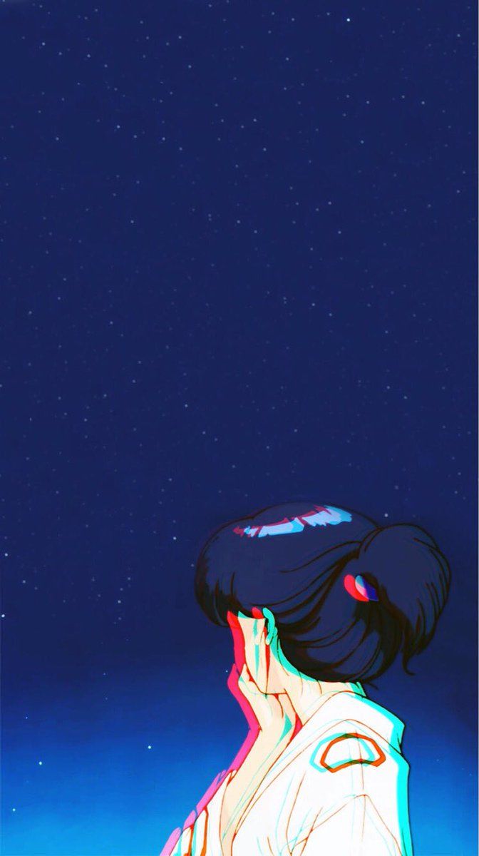 Ragazza anime retro notte stellata, 672x1200 Full HD Verticale, Samsung Galaxy