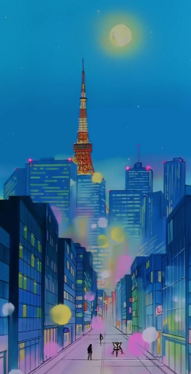 Torre Tokyo skyline notturno anime, 642x1254 Full HD Verticale, Smartphone
