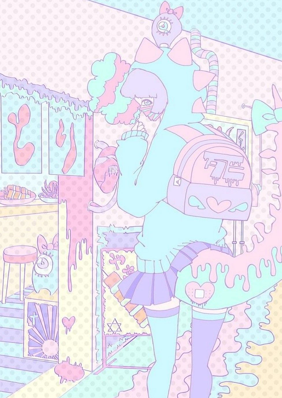 Ragazza kawaii pastello con zaino, 976x1379 Full HD Verticale, Smartphone