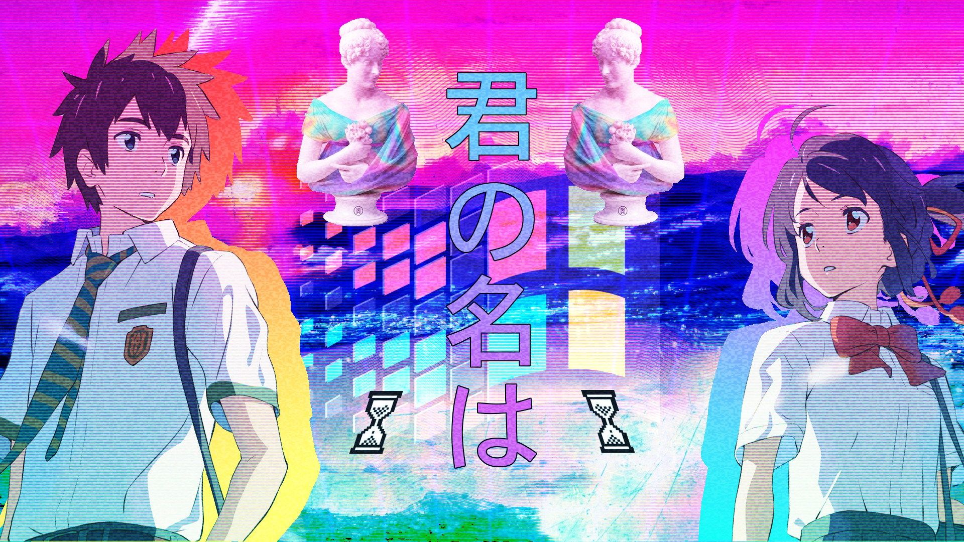 Personaggio anime capelli bianchi glitch, 720x1280 Verticale, Mobile