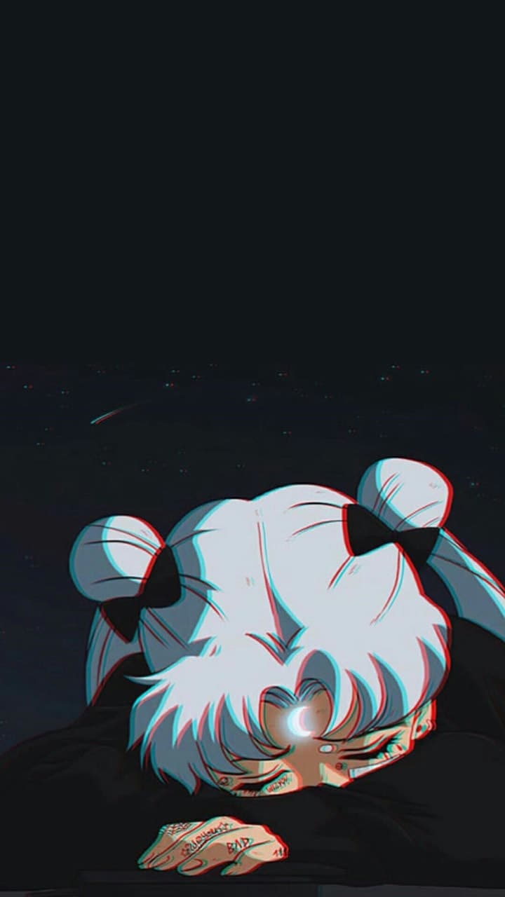 Ragazza anime seduta strada notturna, 1080x1920 Full HD Verticale, iPhone