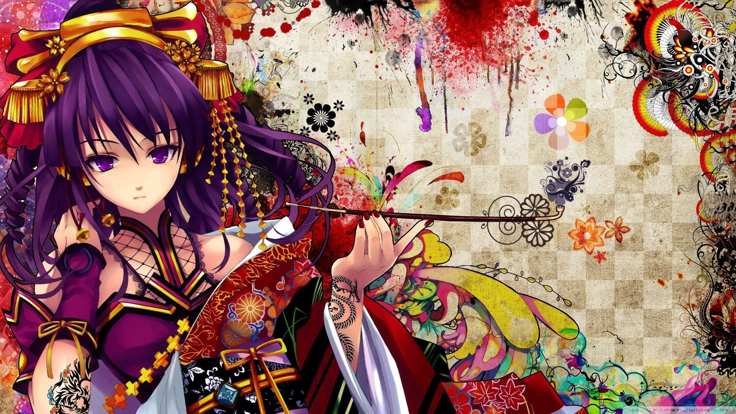 Ragazza anime kimono rosso bambù, 2732x2732 2K, Monitor Gaming