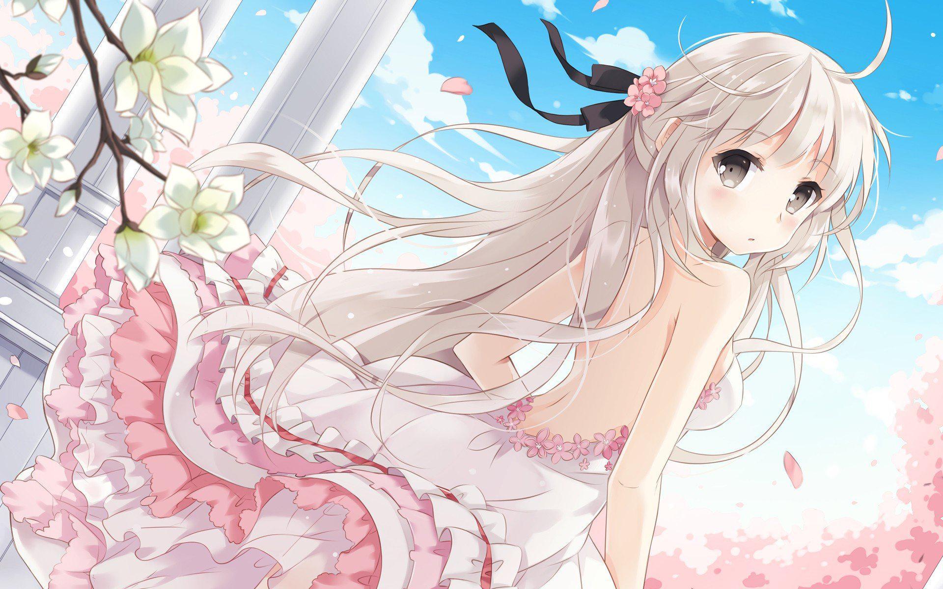 Ragazza anime kimono fiori ciliegio, 1920x1200 Full HD+, Laptop