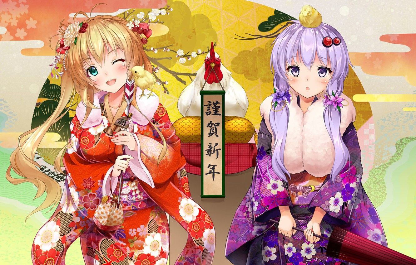 Yosuga no Sora, due ragazze kimono, 1366x768 HD, Desktop