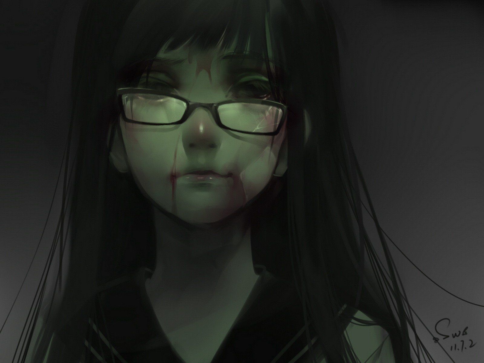Ragazza anime inquietante occhiali, 1600x1200 HD Ready, PC