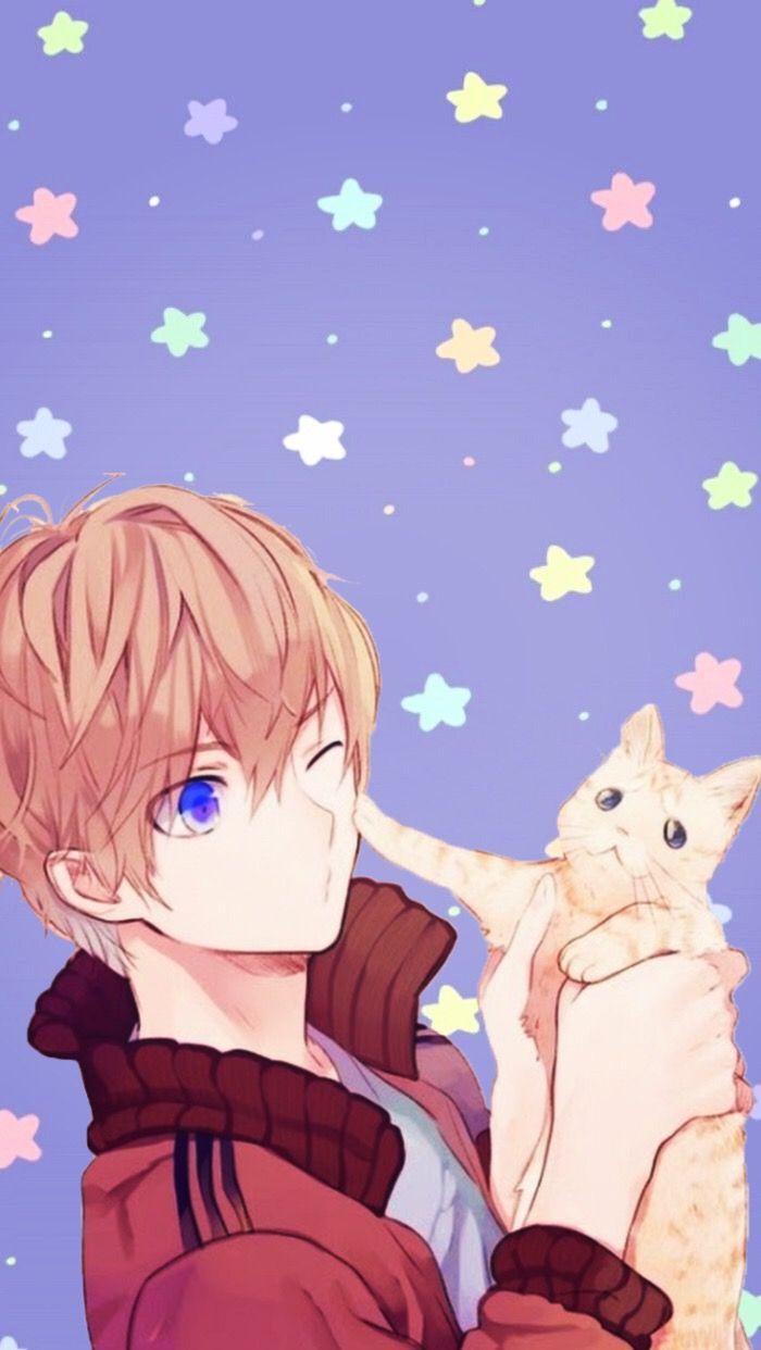Ragazzo anime con gatto kawaii, 700x1242 Full HD Verticale, Smartphone