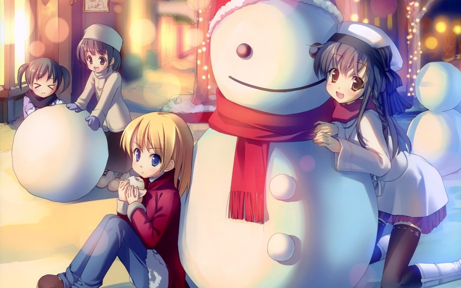 Ragazze anime con pupazzo di neve, 1920x1200 WUXGA, Desktop