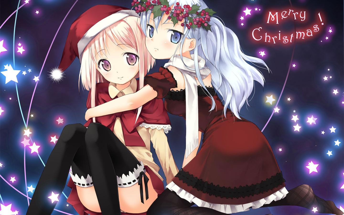 Due ragazze anime natalizie, 1440x900 HD, Desktop