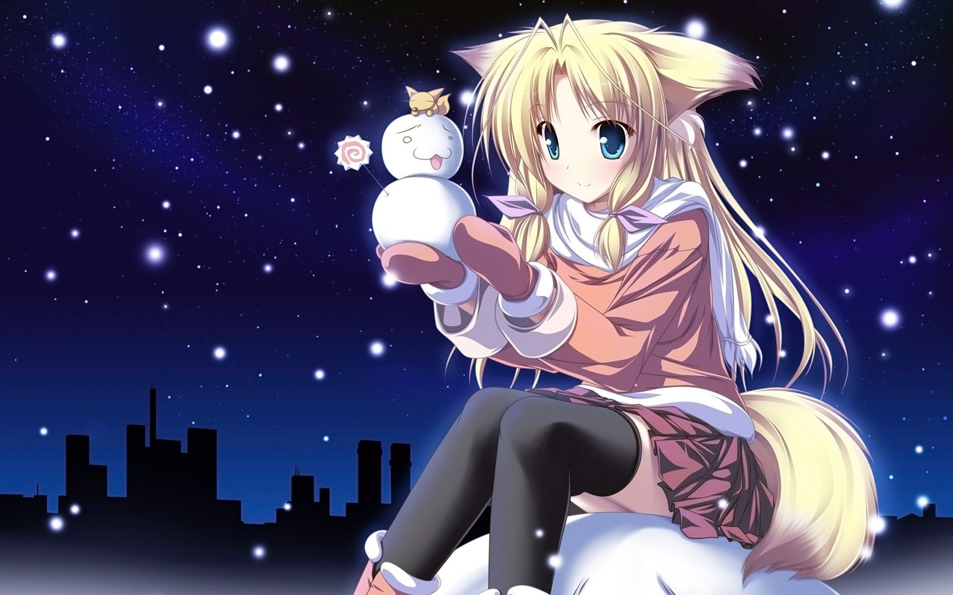 Ragazza anime kitsune con pupazzo di neve, 1920x1200 Full HD+ WUXGA, Laptop