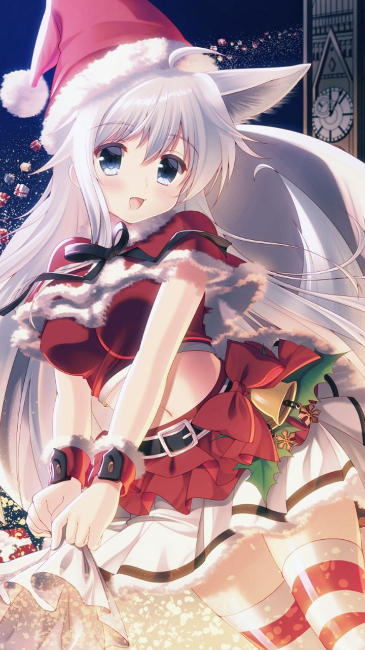 Ragazza anime kawaii natalizia, 720x1280 Verticale, Telefono
