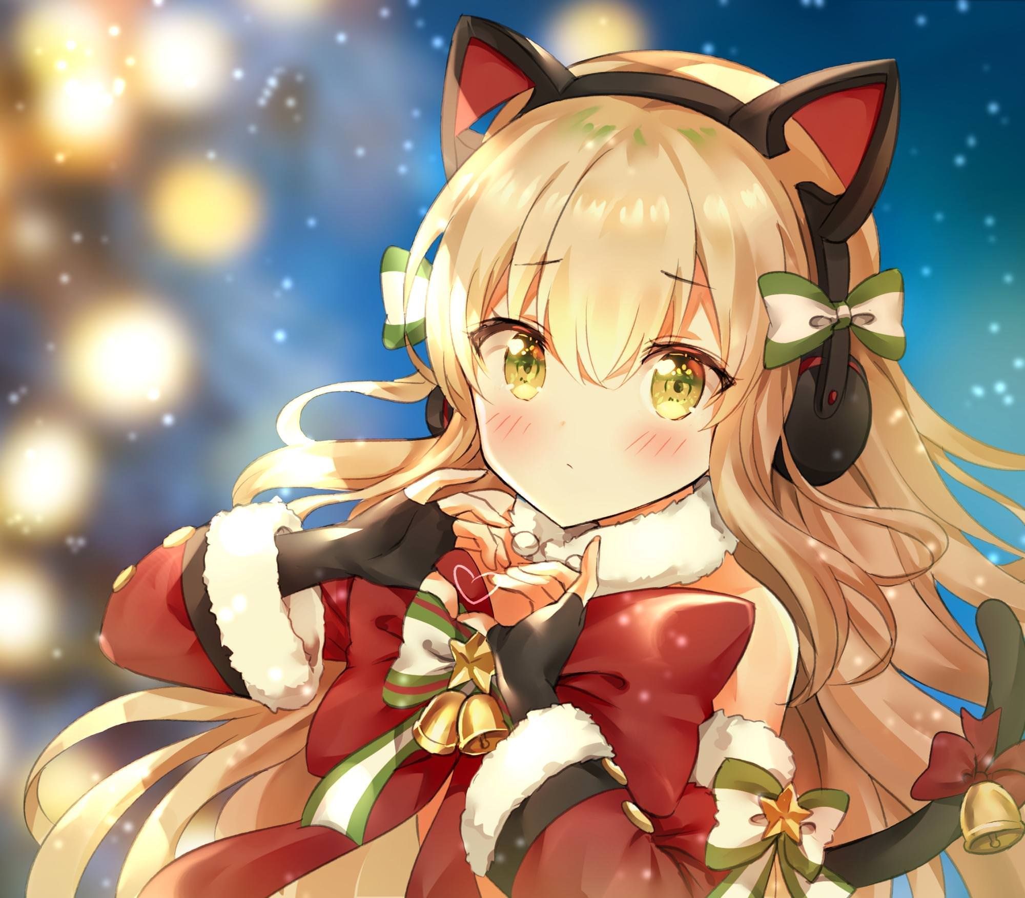 Ragazza anime kawaii natalizia con orecchie gatto, 2000x1752 Hi-Res, Desktop