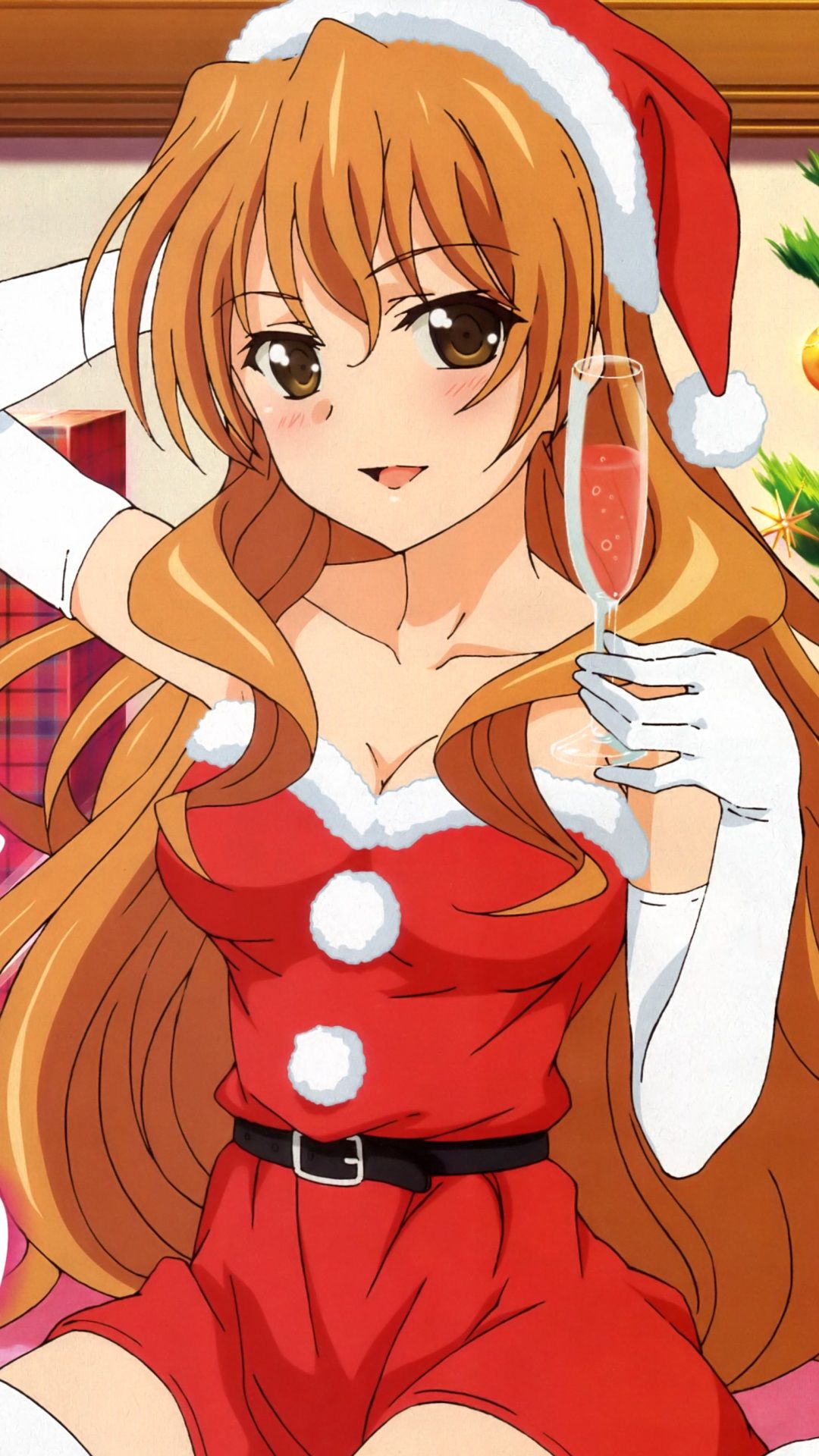 Ragazza anime costume Babbo Natale, 1080x1920 Full HD Verticale, Smartphone