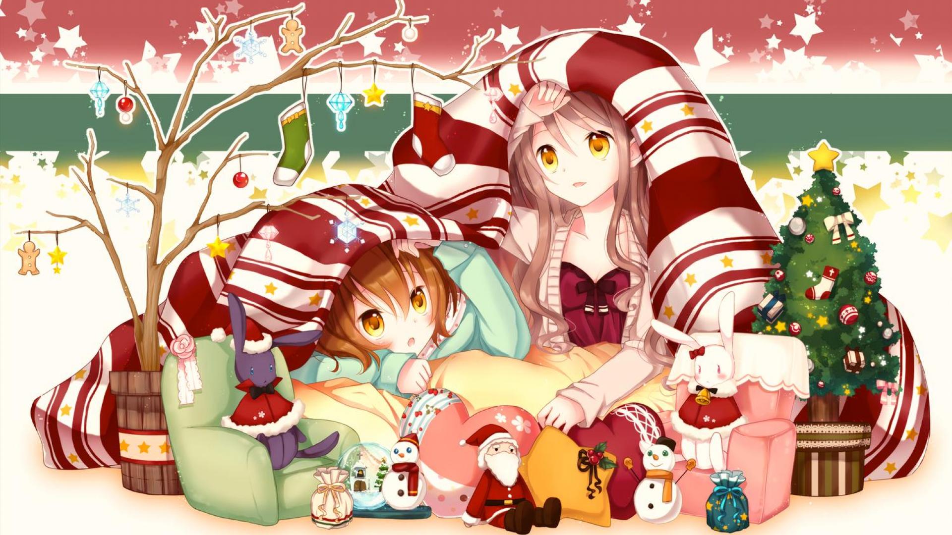 Ragazze kawaii natalizie con cappelli, 1920x1080 Full HD 1080p, Desktop