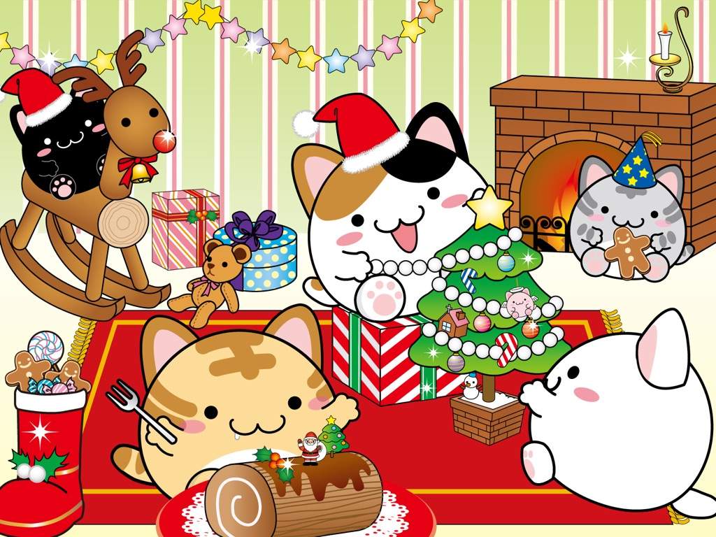 Gattini kawaii festa Natale, 1024x768 HD, Desktop
