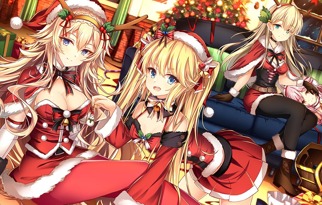 Ragazze anime natalizie bionde, 1332x850 720p, PC