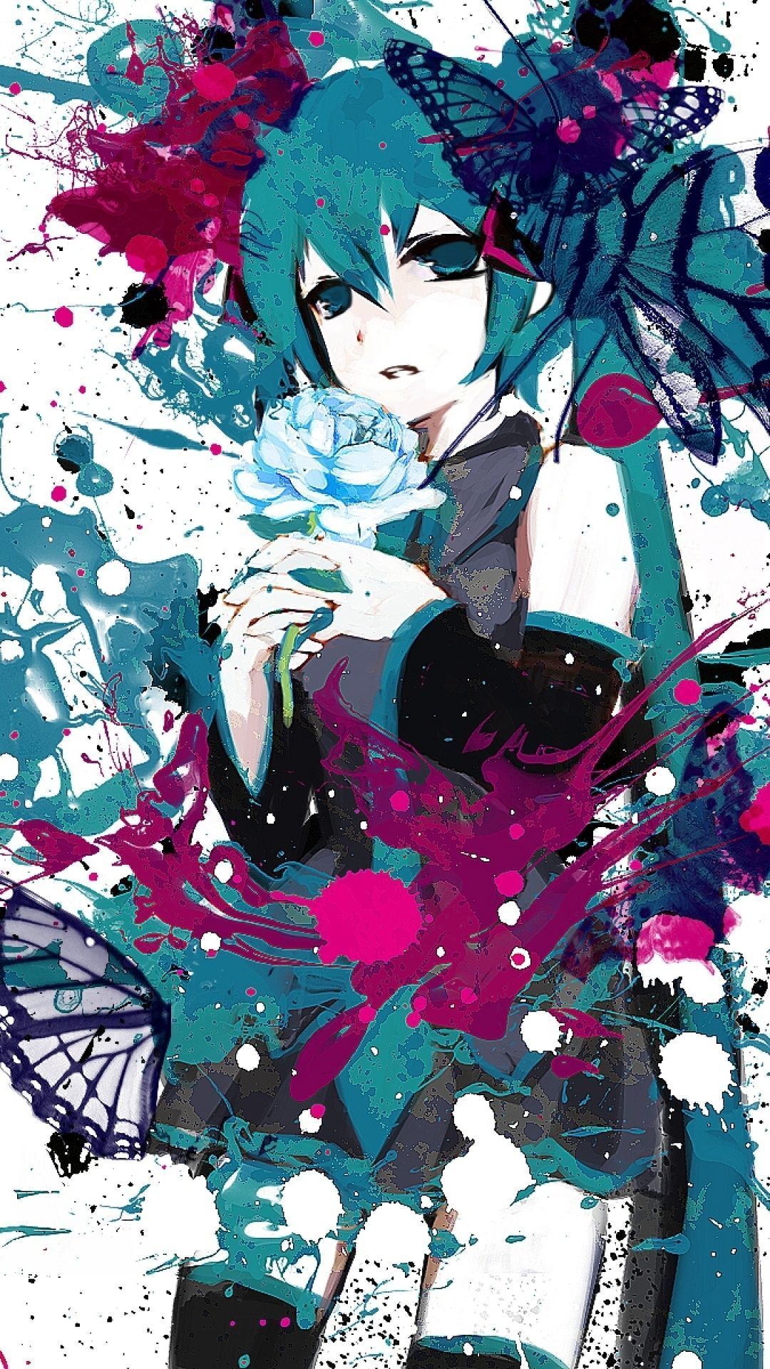 Hatsune Miku farfalle rosa, 1080x1920 Verticale, Samsung Galaxy