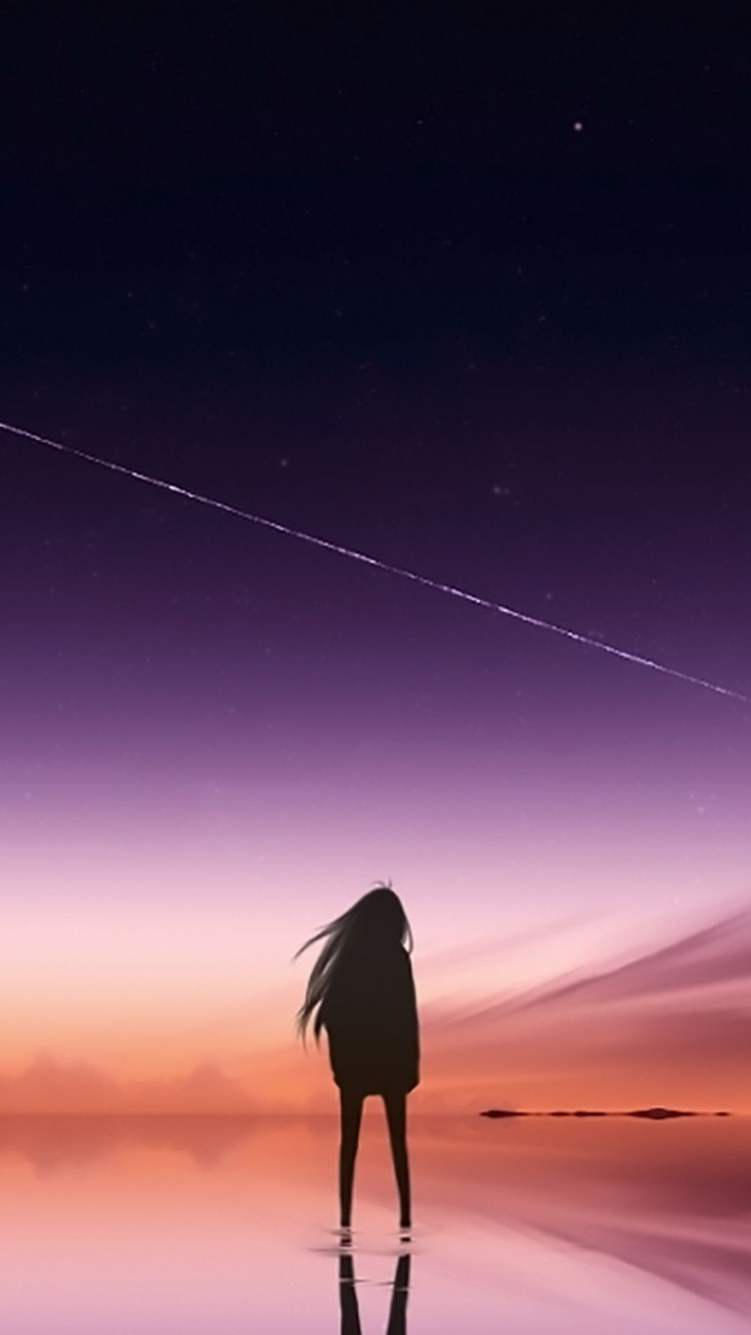 Ragazza silhouette tramonto viola, 1080x1920 Verticale, iPhone