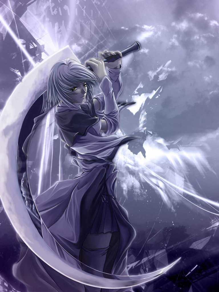 Personaggio anime con spada, viola, 768x1024 Verticale, Telefono