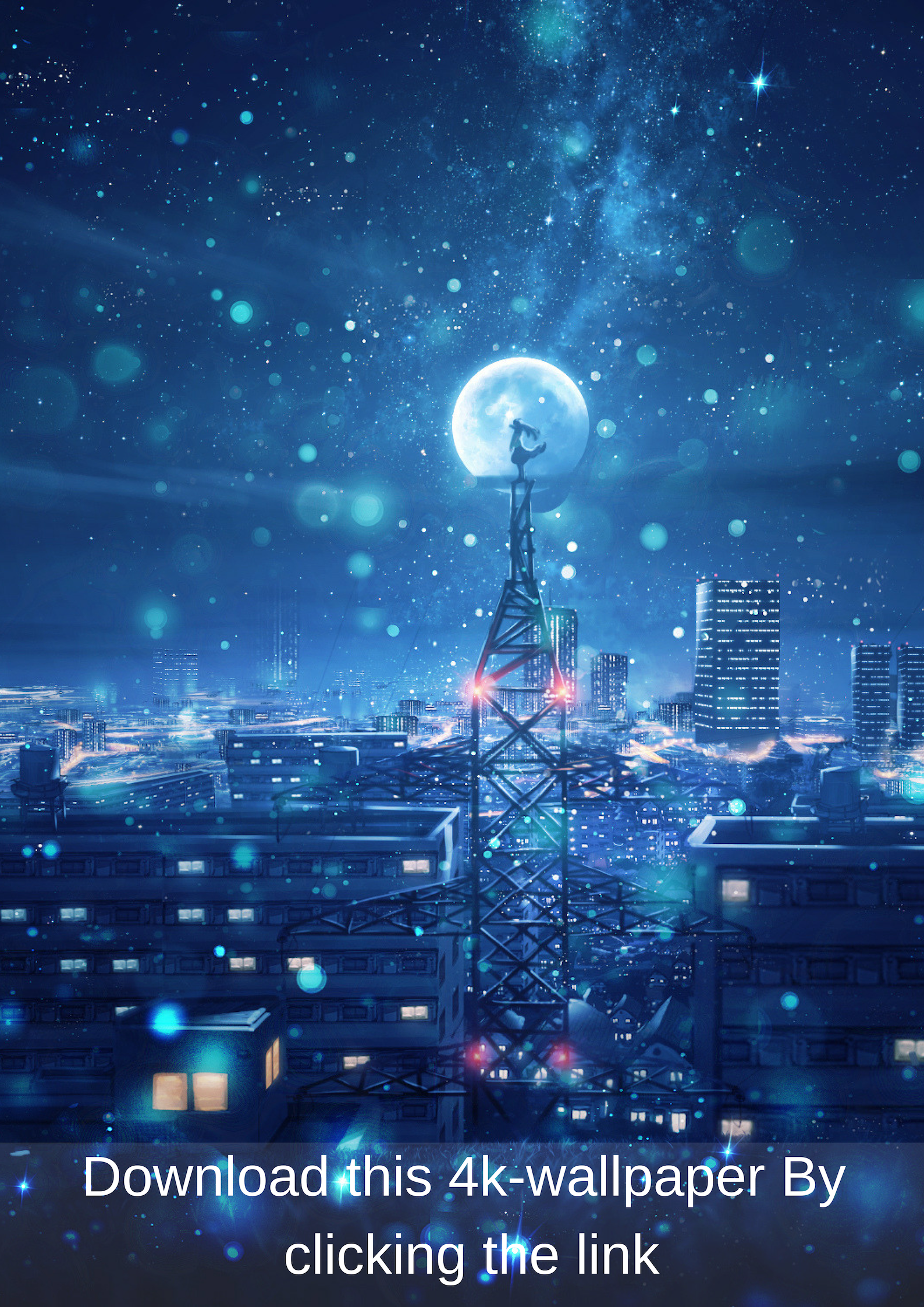 Città notturna anime, luna blu, 1588x2246 Verticale, Mobile
