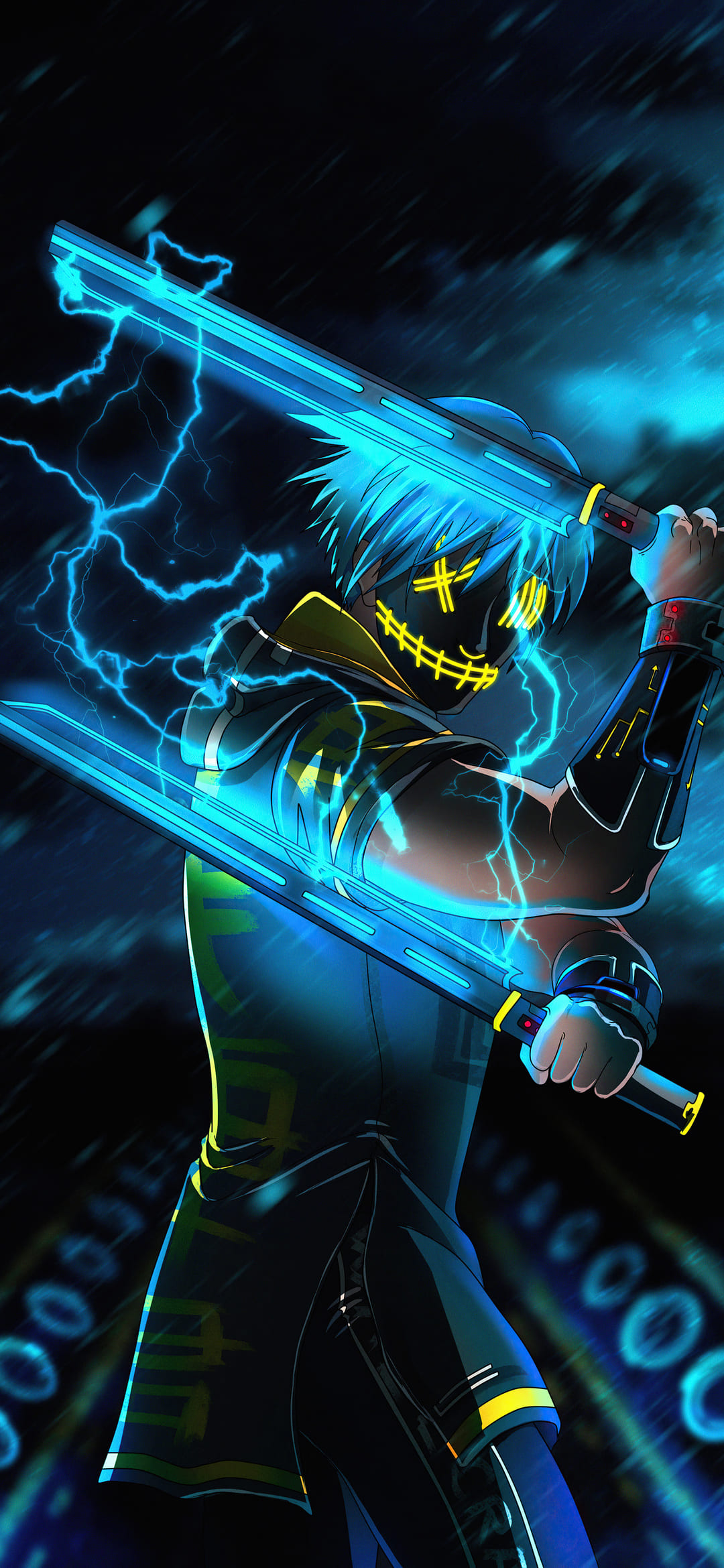 Personaggio anime spada energia blu, 1080x2340 Verticale, Telefono