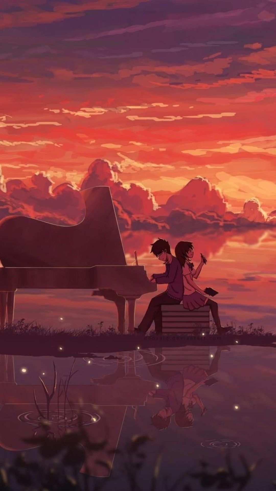 Ragazzi al pianoforte al tramonto, 1080x1920 Full HD Verticale, Smartphone