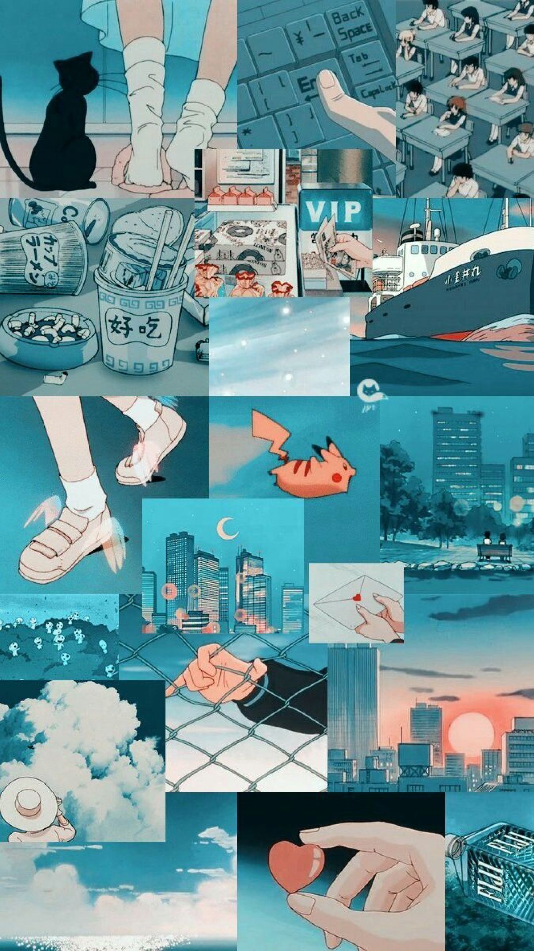 Collage estetico anime blu, 1080x1920 Verticale, Samsung Galaxy