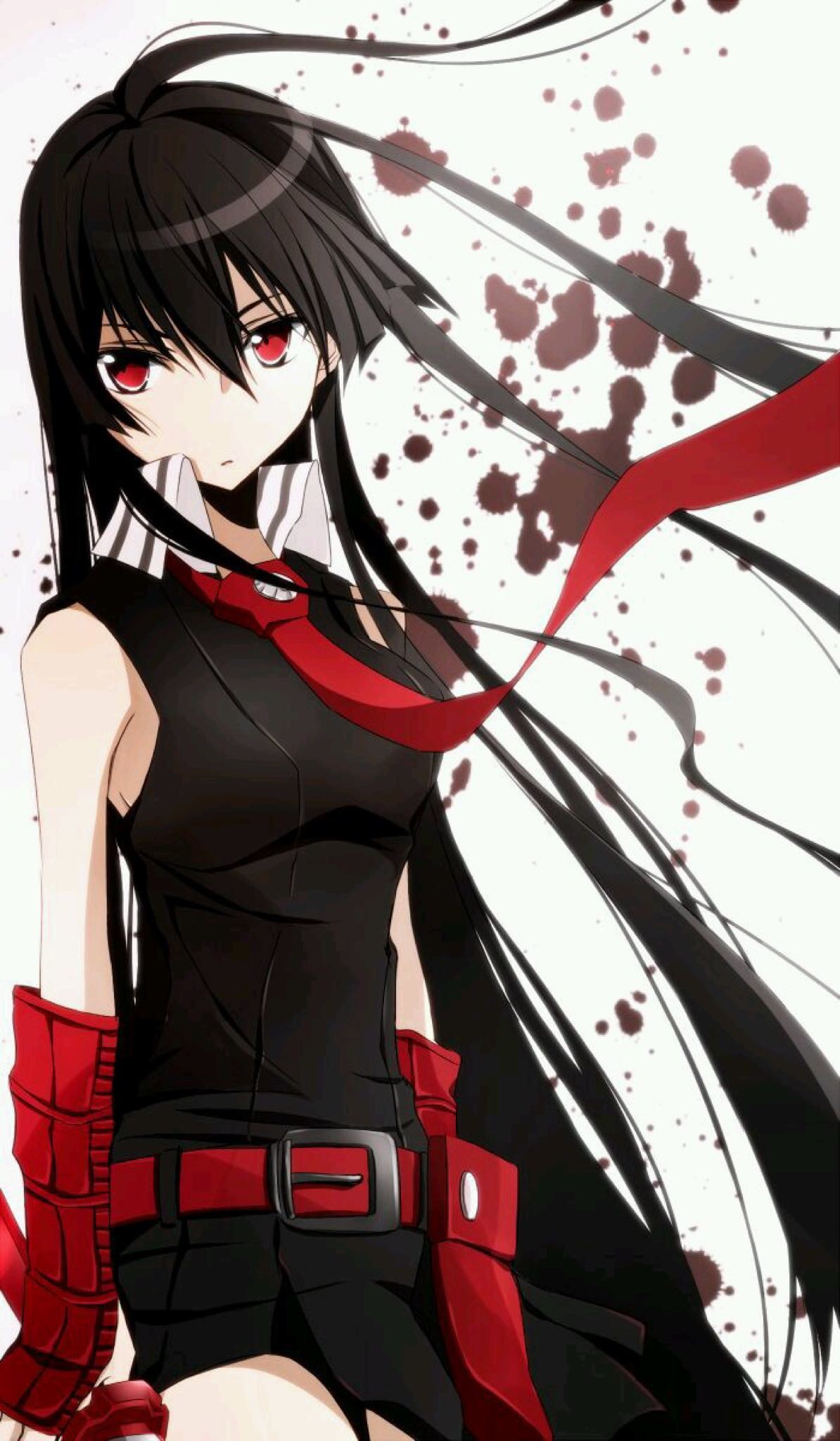 Ragazza anime capelli neri occhi rossi, 1194x2048 Verticale, Mobile