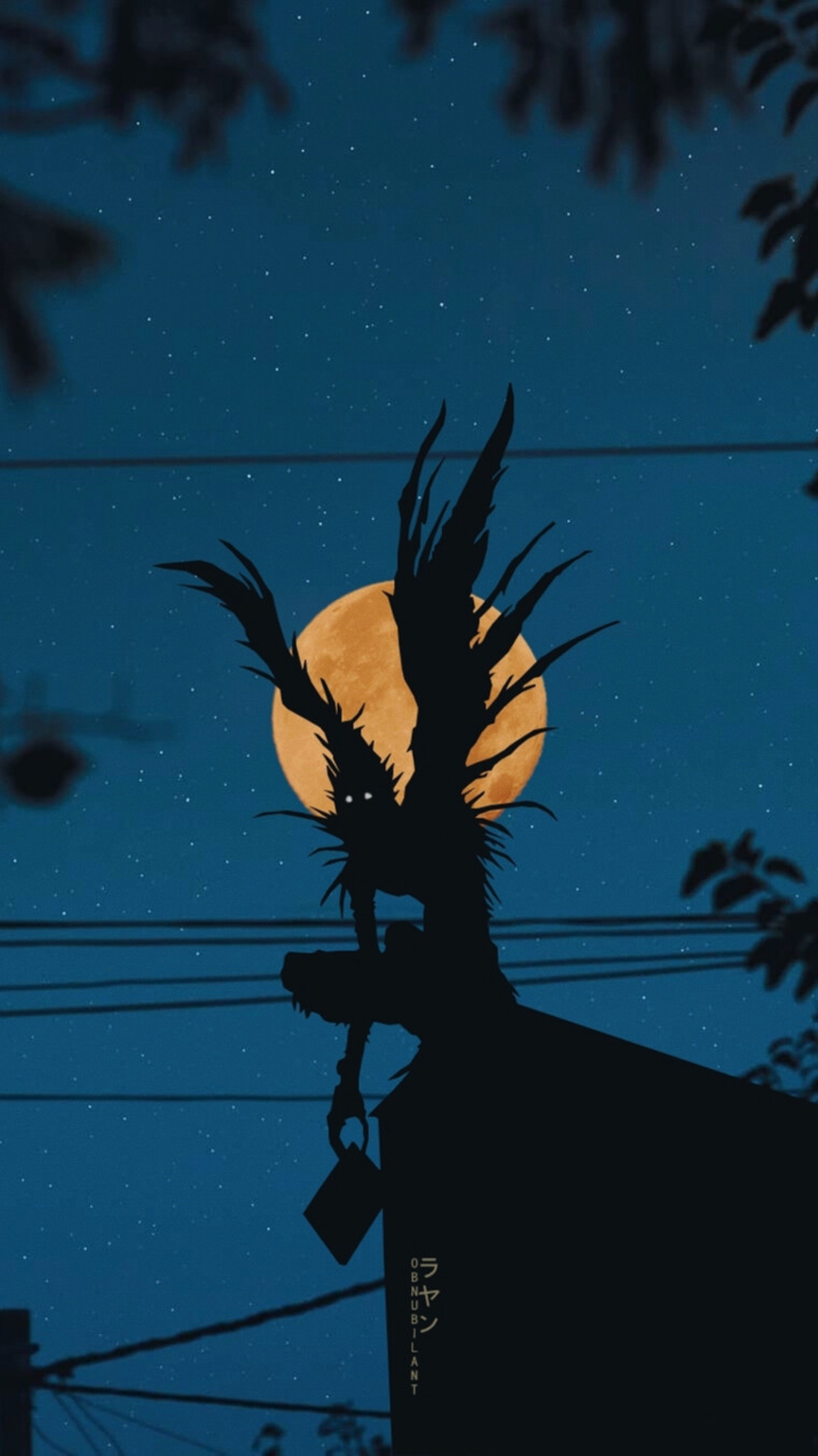 Silhouette demone con luna piena, 864x1536 Full HD Verticale, Smartphone