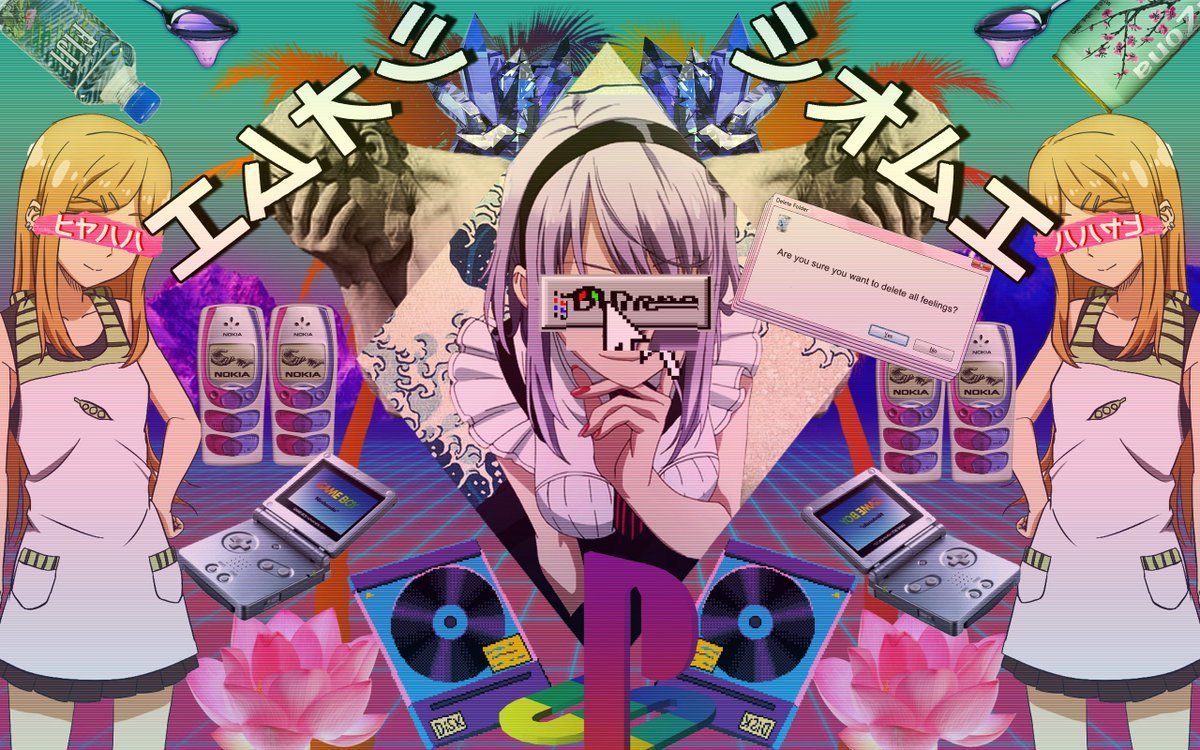 Ragazza vaporwave con vinili e loti, 1200x750 HD, HP Laptop