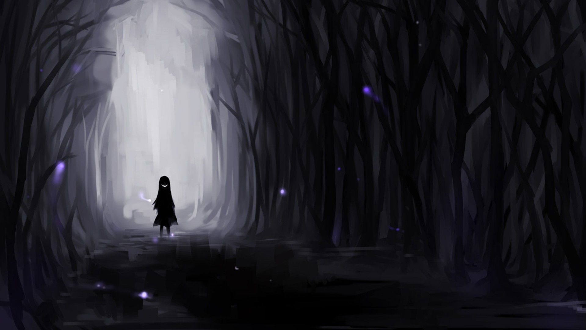 Silhouette anime nella foresta oscura, 1920x1080 Full HD, PC