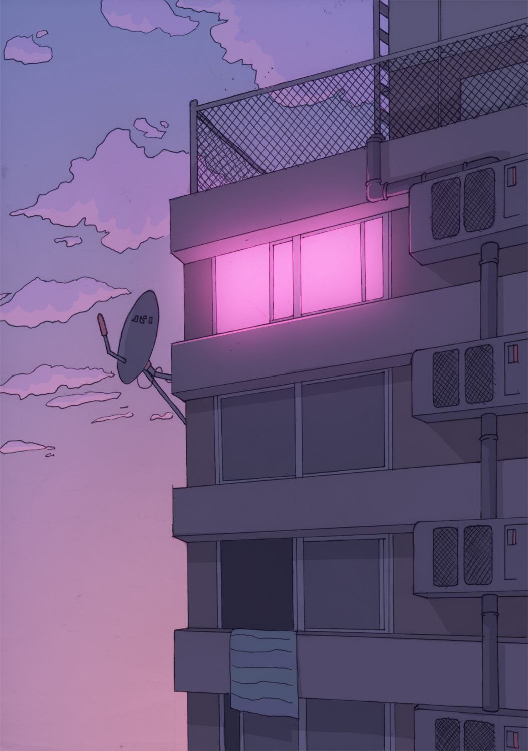 Palazzo con finestra rosa illuminata, 1054x1500 Verticale, Telefono