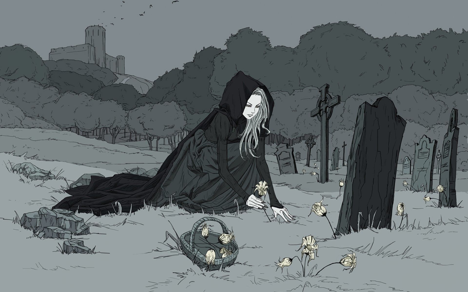 figura incappucciata al cimitero, 1920x1200 WUXGA, PC Desktop