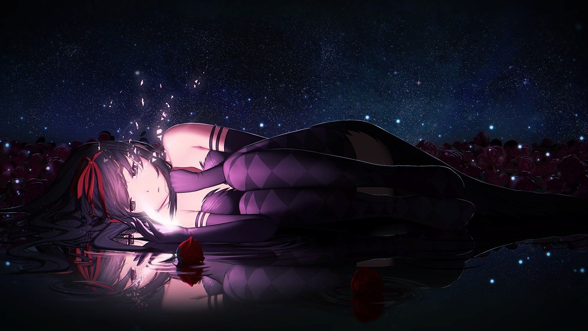 Ragazza anime sdraiata acqua, 2048x1152 alta risoluzione, Desktop