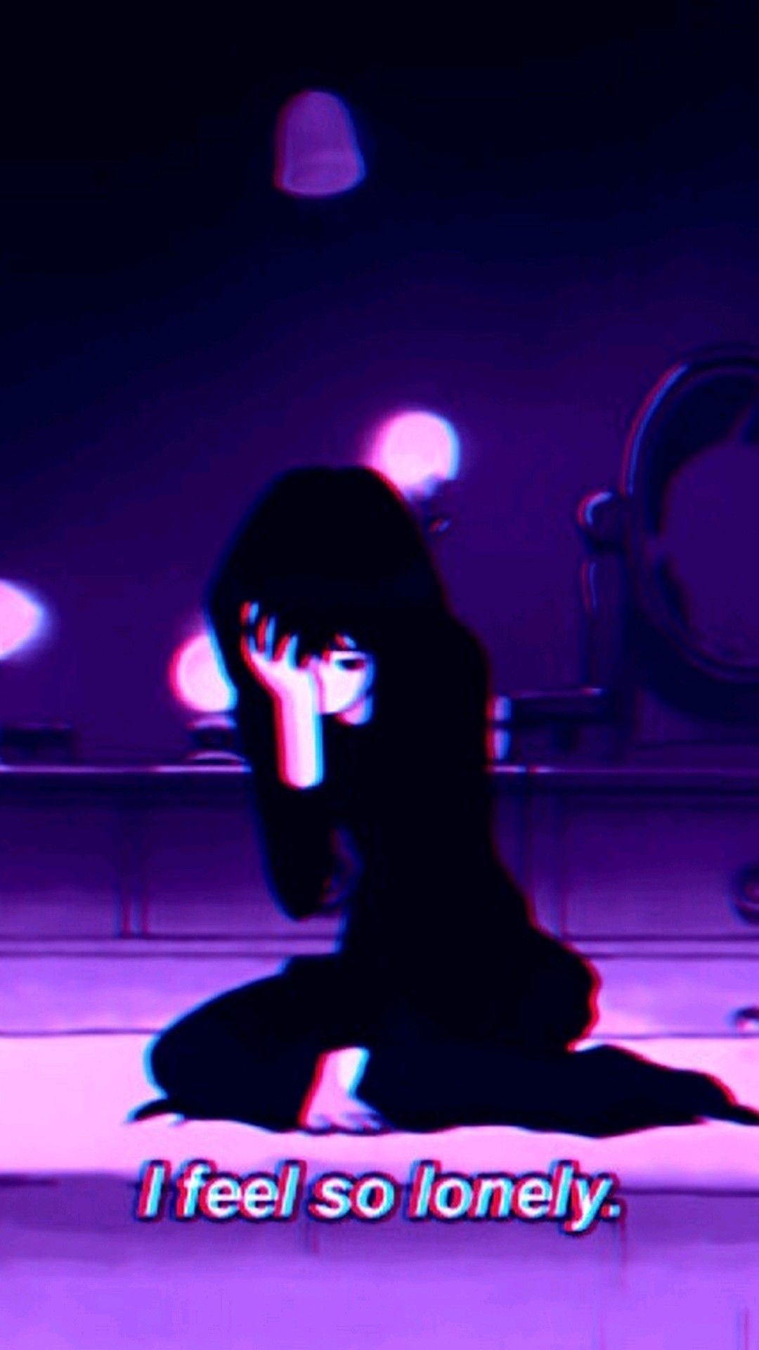 Ragazza anime triste inginocchiata viola, 1080x1920 Full HD Verticale, Samsung Galaxy