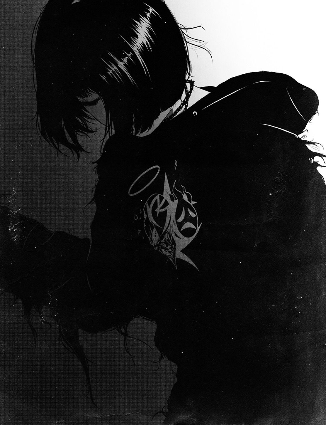 Ragazza anime silhouette scura, 1112x1447 Verticale, Android