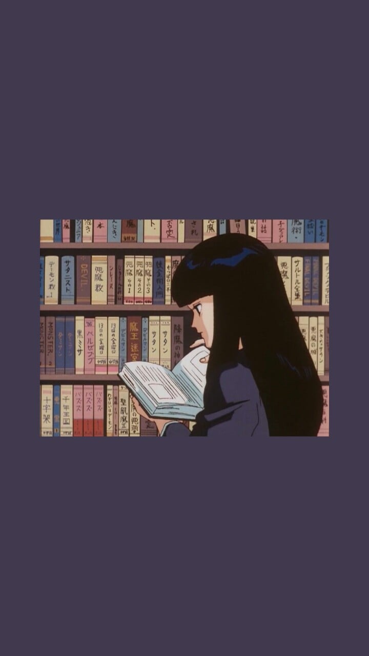 Personaggio anime con libri, viola, 720x1280 Verticale, Telefono