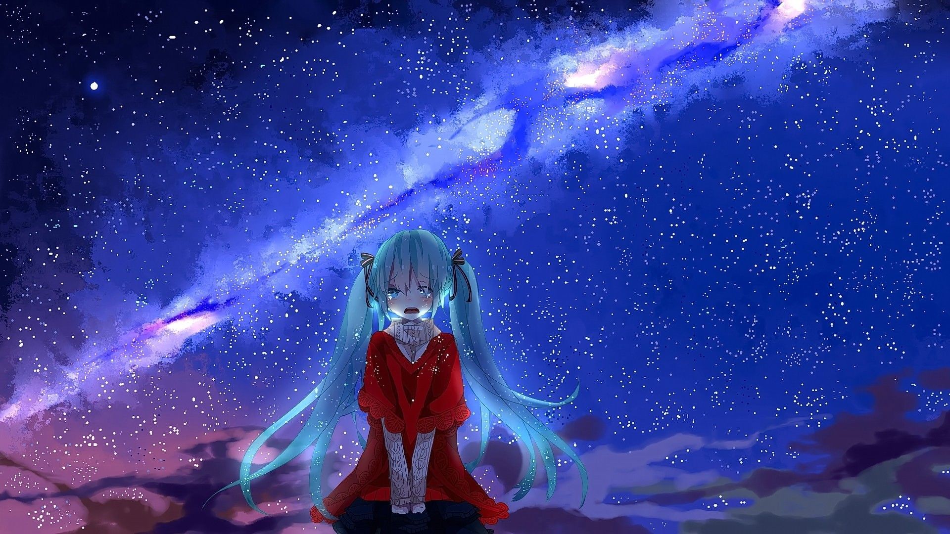 Hatsune Miku cielo stellato, cantante virtuale, 1920x1080 1080p, Laptop
