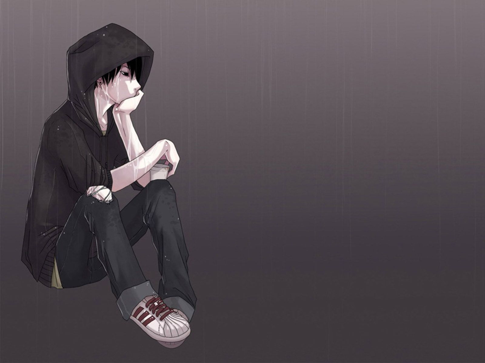 Ragazzo anime seduto triste, 1600x1200 900p, Desktop