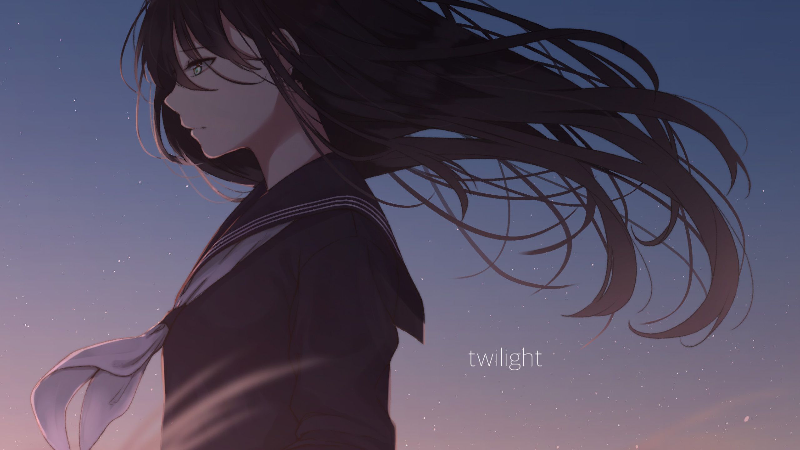 Ragazza anime silhouette crepuscolo, 2560x1440 QHD, Laptop